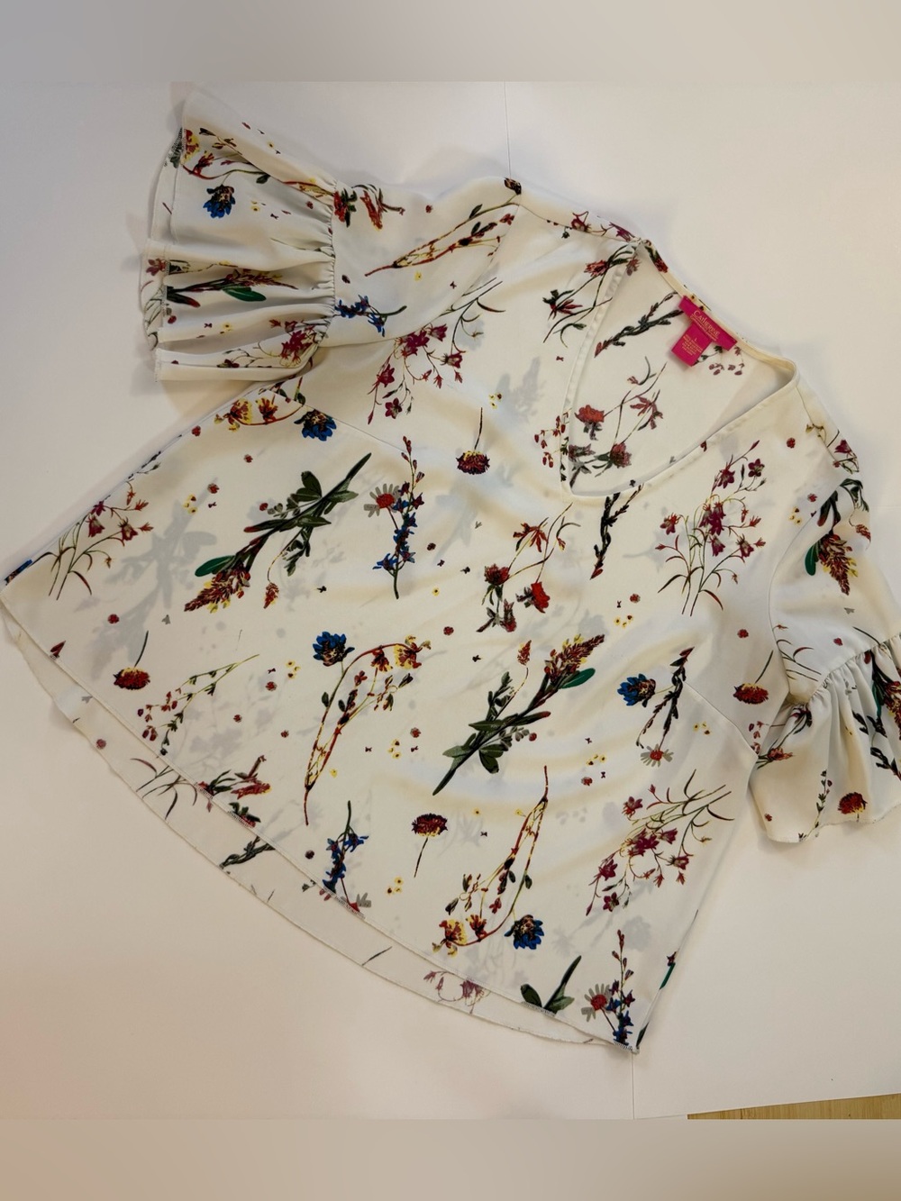 Catherine Malandrino White Floral Ruffle Bell Sleeve Top Large - Picture 4 of 7